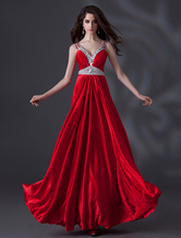 Red Prom Dresses 2024 Long Evening Dress Satin Beading Straps Floor Length A Line Party Dress
