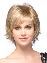 Lato oro fibra termoresistente separazione naturale parrucca corta per donna 