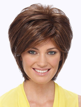 Fashion Brown Side Parting Heat-resistant Fiber Short Wig For Woman 