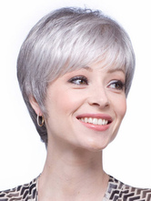 Granny Hair Wig Grey Fibra resistente ao calor Faixa Moda Mulher peruca curta