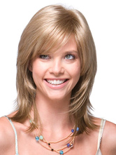 Natural Blonde Side Parting Heat-resistant Fiber Medium Wig For Women