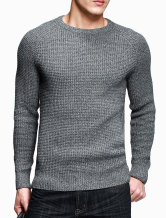 Gray Crewneck Knitted Cotton Casual Pullover Knitwear For Men - Milanoo.com