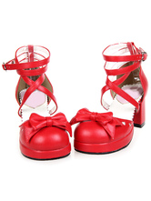 Criss-Cross Platform Leather Round Toe Lolita Shoes 