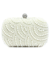 Borsa da sera bianca formale lucente adornata di perle con perline da cerimonia 