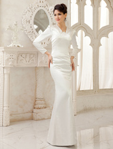 Ivory Sheath V-Neck Floor-Length Bridal Wedding Dress Milanoo