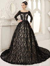Gothic Black Wedding Dress A Line Sequin Chapel Train Lace Bridal Gown Free Customization