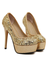 round toe gold pumps