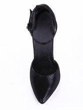 black leather pumps with ankle strap