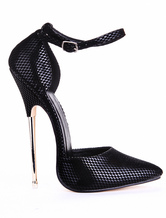 black leather pumps with ankle strap