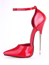 red strappy pointed heels