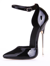 Black Pointed Toe Patent Ankle Strap Sexy High Heels