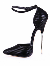 black leather pumps with ankle strap
