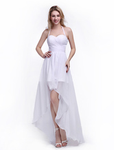 A-line Bridesmaid Dress with Halter Neck and Ruffles White Chiffon Skirt Milanoo