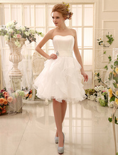Short Wedding Dress Strapless Tiered Bridal Dress Sweetheart Neckline Satin Knee Length Wedding Gown Milanoo