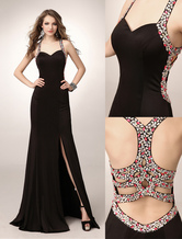 Black Prom Dresses 2024 Long Mermaid Halter Evening Dress Rhinestones Beaded High Split Formal Dress