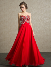 Red Prom Dresses 2024 Long Strapless Backless Evening Dress Rhinestone Chiffon Party Dress