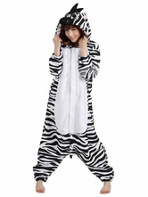 Kigurumi Pajamas Zebra Onesie For Adult Unisex Fleece Flannel Black White Animal Costume Halloween