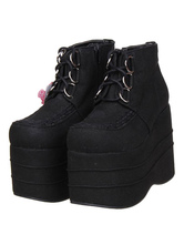  Velvet Lolita hohe Plattform-Schuhe schnüren sich oben in Schwarze 