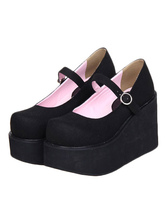 Bella strada indossare scarpe di camoscio nero pelle piattaforma Lolita 
