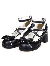 Lolitashow Sweet Lolita Chunky talons chaussures Pony talons cheville sangle Bow Deco
