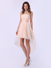 Soft Pink Bridesmaid Dress A-line Strapless High-Low Chiffon Bridesmaid Dress