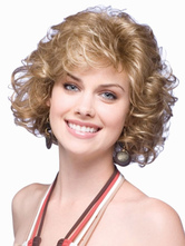 Damen Attraktive Gold Barrel Curls Hitzebeständige Faser Medium Perücke