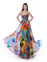 Arco-íris impresso Halter Prom Dress Milanoo
