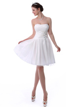 Ivory A-line Strapless Knee-Length Ruched Graduation Dress 