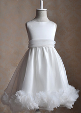 Sash branco cetim Organza vestido de casamento uma linha para meninas de flor