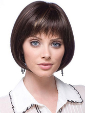 Castanho natural prumos peruca curta fibra resistente ao calor para mulher 