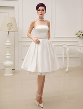 Short Wedding Dress 2024 With Pearls At Waist Vintage Spaghetti Straps Backless Satin Bridal Dress Free Customization