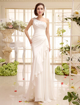 Wedding Dress For Bride With Sheath One-Shoulder Side Draping Chiffon  Milanoo