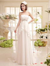 Court Train Ivory Bridal Wedding Gown With Strapless Peplum Chiffon  Milanoo