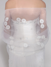 Marfim girassóis bordado Organza xaile de casamento para a noiva