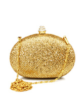 Formal Euro-Style Metallic Gold Metal Woman's Evening Bag With Sequins