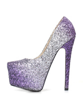 Purple Stiletto Heel Sequined High Heels - Milanoo.com