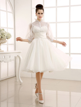 Ivory Vintage Wedding Gown with Jewel Neck Bow Detailing Milanoo