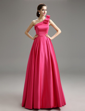 One-Shoulder Bow Decor Evening Dress With Sash Free Customization