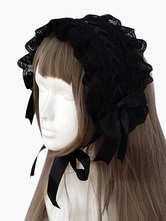 Coiffe lolita noire en dentelle avec noeud Déguisements Halloween