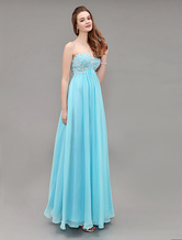 Blue Sweetheart Long Chiffon Prom Dress With Embroidered Bodice