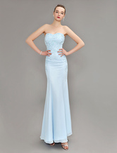 Mermaid Evening Dress Pastel Blue Strapless Party Dress Beaded Floor Length Chiffon Prom Dress