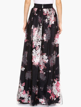 Black Vintage Floral Print Maxi Skirt - Milanoo.com