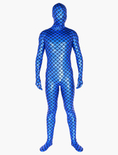 Morph Suit Blue Fish Pattern Zentai Suit Full Body Shiny Metallic Bodysuit
