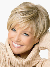 Women Short Wig 2024 Flaxen Side Swept Bang Layered Straight Synthetic Wigs