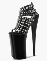 Black Studded Leather Sexy Sandals Stripper Shoes