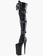 Stivali di tacco alto Sexy nero pelle gommini fibbie 