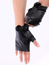 Black Small Bow Fingerless Latex Gloves Halloween