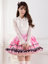 Sweet Pink Lolita Short Skirt Lining Lace Trim Clover Print