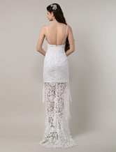 Boho Wedding Dress Sexy Lace Spaghetti Strap Backless High Low Bohemian