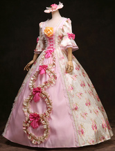 Disfraz Carnaval Bola rococó vestido volantes Floral rosa arcos Vintage princesa Costume traje Retro real femenino Halloween